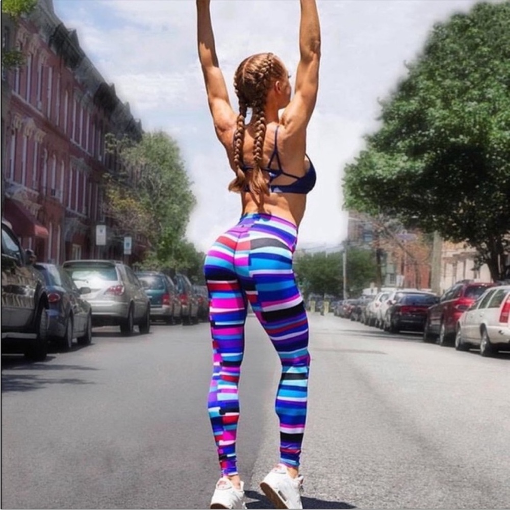 K-Deer Blue Pink Limited Edition Wildcard Print Leggings Sz S